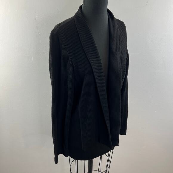 EILEEN FISHER Black Dottie Luck Cotton Open Front Cardigan Blazer Sweater S M? - Picture 3 of 7